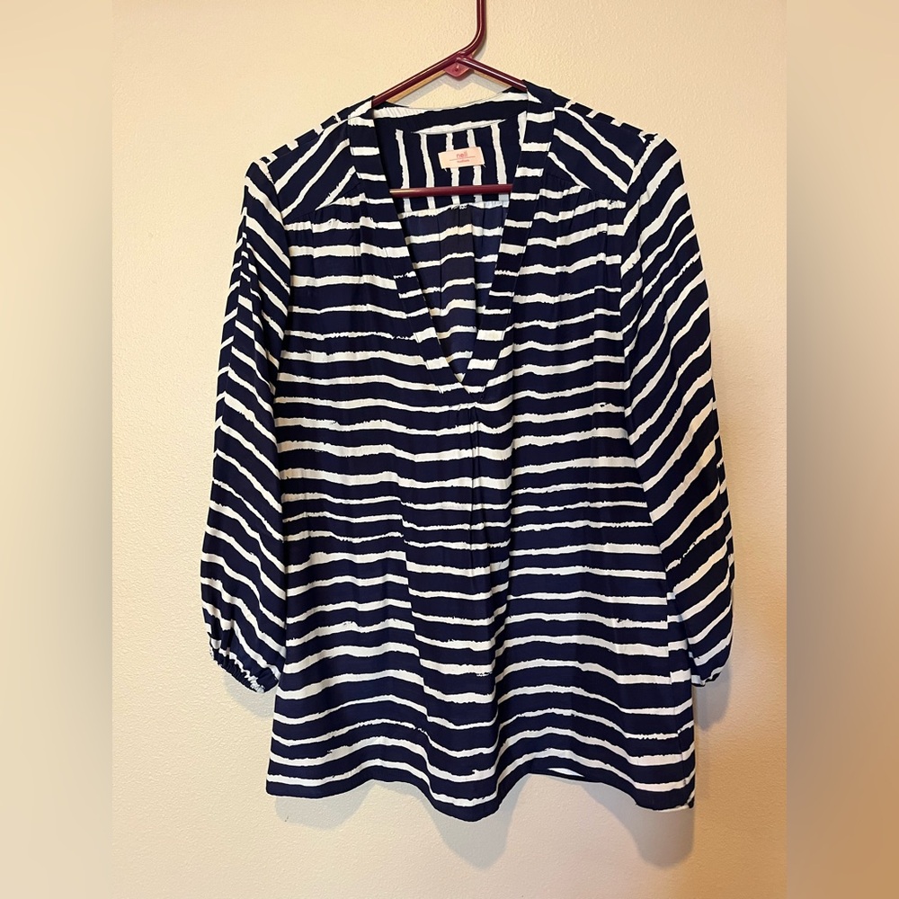 Nell Couture Navy and White Striped Blouse